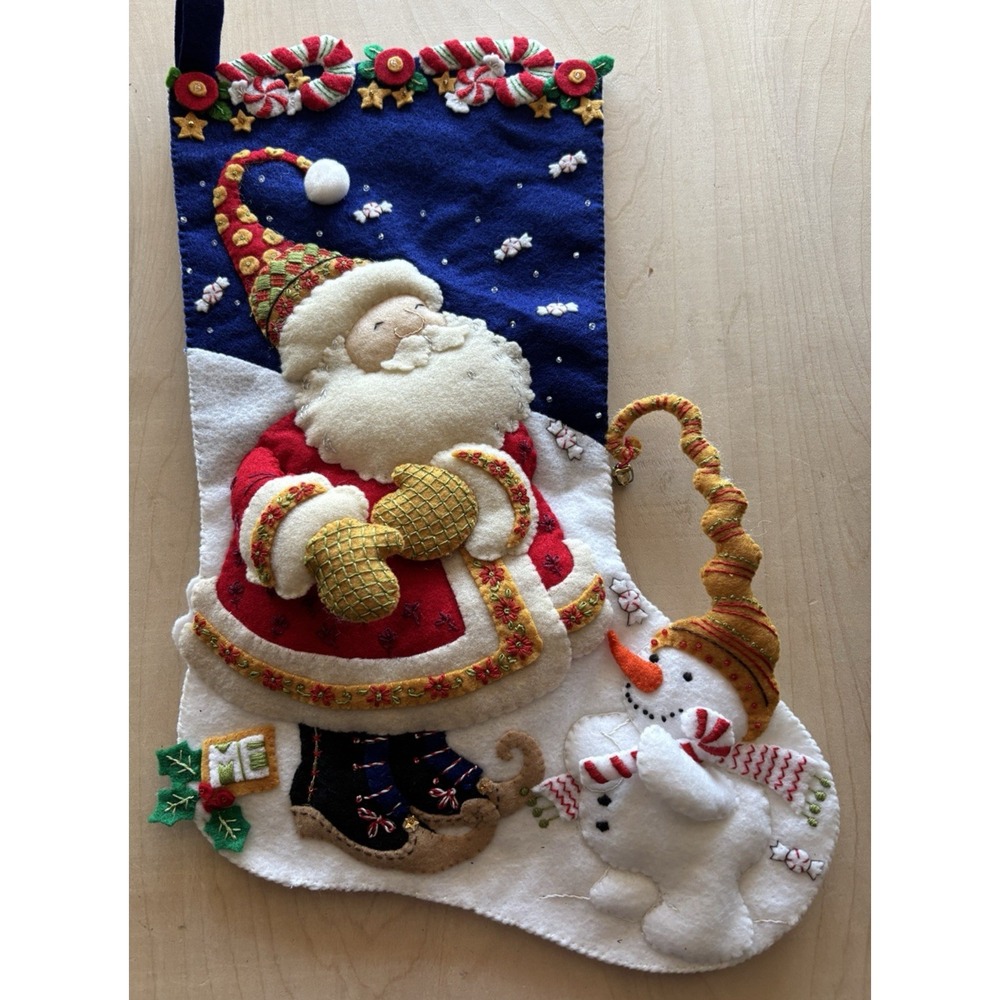 Vtg Bucilla Mary Engelbreit Christmas Stocking December Hugs Finished Felt